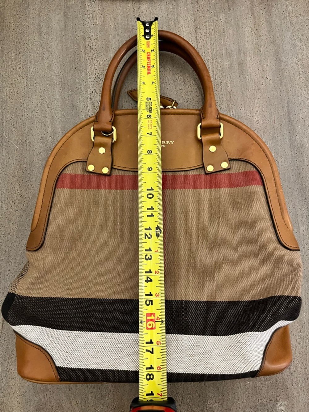 Burberry Brown and Tan Canvas & Leather Bowling Satchel- Oversized - Picture 14 of 15